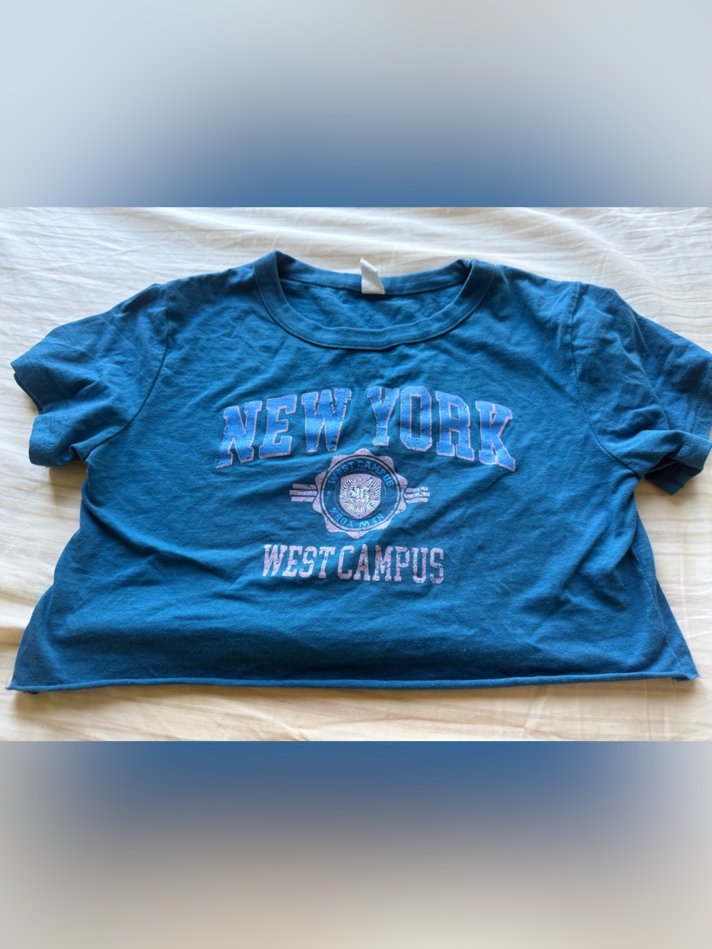 Blue "New York West Campus" Graphic Crop Tee